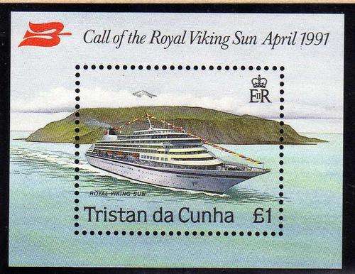 TRISTAN DA CUNHA 1991 "VISIT BY ROYAL VIKING SUN" MINI SHEET UMM. SG MS 513. CAT 6 POUNDS.