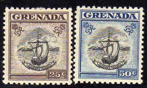 GRENADA 1951 DEFIN 25c + 50c FINE MOUNTED MINT. SG 181-2. CAT 8,75 POUNDS.