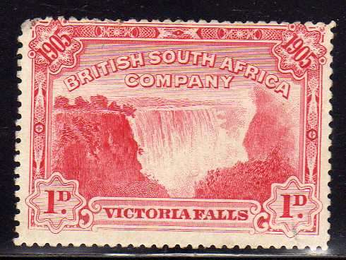RHODESIA BSA COMPANY 1905 VICTORIA FALLS 1d PERF 14 MINT NO GUM. SG 94. CAT 8,5 POUNDS. (SG 2015)
