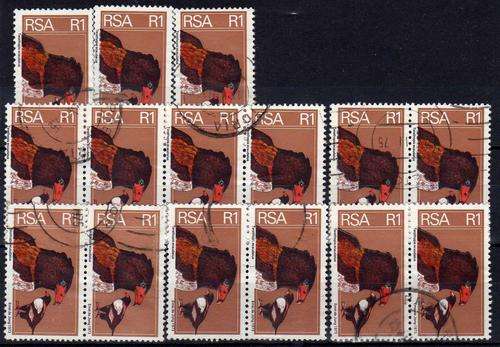 SOUTH AFRICA 1974 R1 DEFIN BULK LOT OF 15 FINE - VF USED. SACC 374. CAT R150.