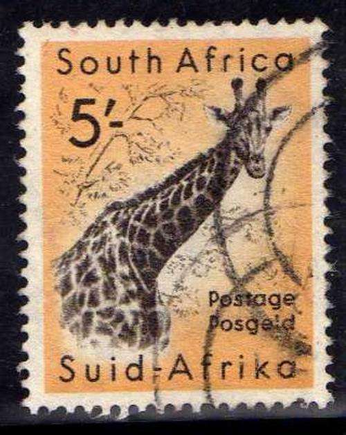 SOUTH AFRICA 1959-61 5/- DEFIN W/MARK COAT OF ARMS V.F.U. SACC 176, SG 177. CAT R220; SG 32 POUNDS.
