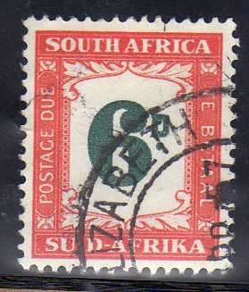 SOUTH AFRICA 1950-58 6d POSTAGE DUE V.F.USED. SACC 42. CAT R140.(SACC 2015)