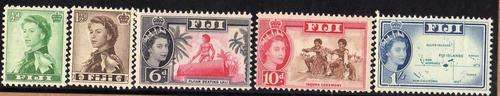 FIJI 1959-63 PART SET OF 5 UMM. SG 298, 300, 303, 305, 306. CAT 9 POUNDS.