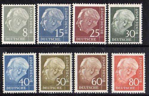 GERMANY WEST 1954 "PRESIDENT HEUSS" PART SET OF 8 UMM. CAT 20 POUNDS.