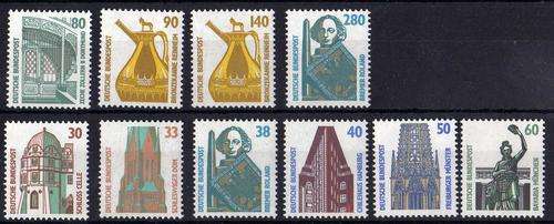 GERMANY WEST 1987 "TOURIST SIGHTS" PART SET OF 10 UMM. CAT 19 POUNDS.