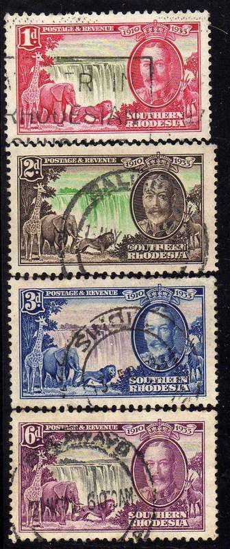 SOUTHERN RHODESIA 1935 SILVER JUBILEE SET OF 4 VERY FINE USED. SG 31-34. CAT 45 POUNDS.