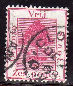 ORANGE FREE STATE 1878-94 6d ROSE CARMINE. SACC 11. CAT R200. (SACC 2015)