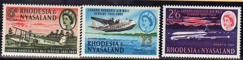 RHODESIA & NYASALAND 1962 AIRMAIL ANNIV SET OF 3 UMM. SACC 41-3. (SACC 2015)