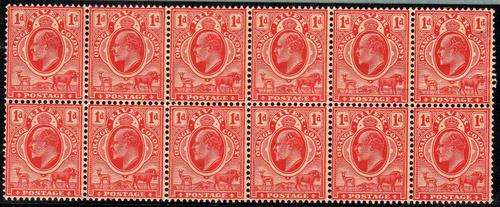 ORANGE RIVER COLONY 1905 1d DEFIN BLOCK OF 12 UMM (W/MARK MULTI CROWN CA). SACC 94. CAT R3240.