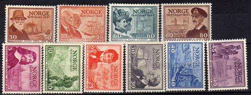 NORWAY 1947 PART SET OF 10 (ONLY 15 ORE MISSING) MOUNTED MINT. SG 384-5, 387-394. CAT 28 POUNDS.