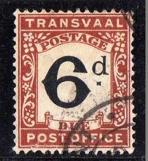 TRANSVAAL 1907 6d POSTAGE DUE VERY FINE USED. SACC 6. CAT R250. (SACC 2017/18)