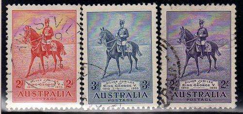 AUSTRALIA 1935 SILVER JUBILEE SET OF 3 VERY FINE USED. SG 156-8. CAT 66 POUNDS.