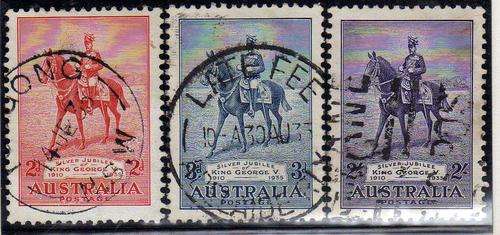 AUSTRALIA 1935 SILVER JUBILEE SET OF 3 FINE USED. SG 156-8. CAT 66 POUNDS.