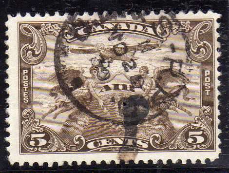 CANADA 1930 AIR 5c GOOD USED (STAIN FROM CANCEL). SG 310. CAT 24 POUNDS.