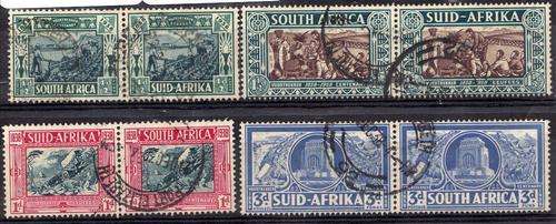 SOUTH AFRICA 1938 VOORTREKKER CENT MEM FUND SET OF 4 PAIRS VFU. SACC 75-78. CAT R255. (SACC 2015)