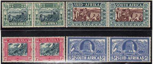 SOUTH AFRICA 1938 VOORTREKKER CENT MEM FUND SET OF 4 PAIRS LMM. SACC 75-78. CAT R1180. (SACC 2015)