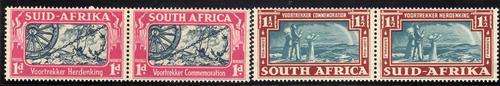 SOUTH AFRICA 1938 "VOORTREKKER COMMEMORATION" SET OF 2 PAIRS LMM. SACC 79-80. CAT R230. (SACC 2015)