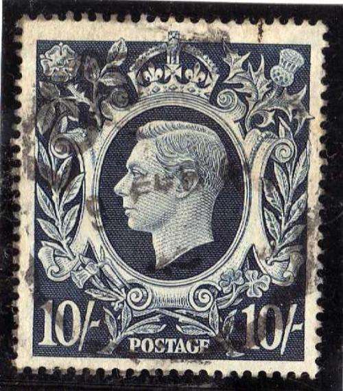 GREAT BRITAIN 1939 DEFIN 10/- DARK BLUE FINE USED. SG 478. CAT 20 POUNDS.