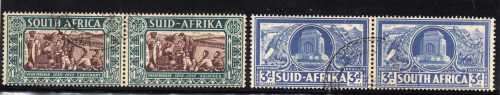SOUTH AFRICA 1938 VOORTREKKER CENT MEM FUND PART SET OF 2 PAIRS V.F.U. SACC 77+78. CAT R180.