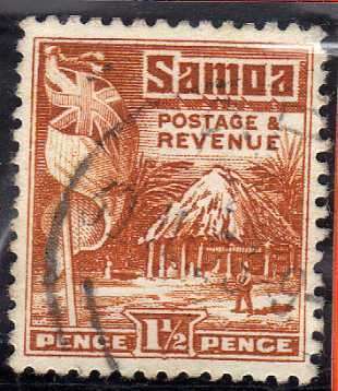 SAMOA 1921 DEFIN 1,5d BROWN PERF 14x 13,5 V.F.U. SG 151. CAT 18 POUNDS.