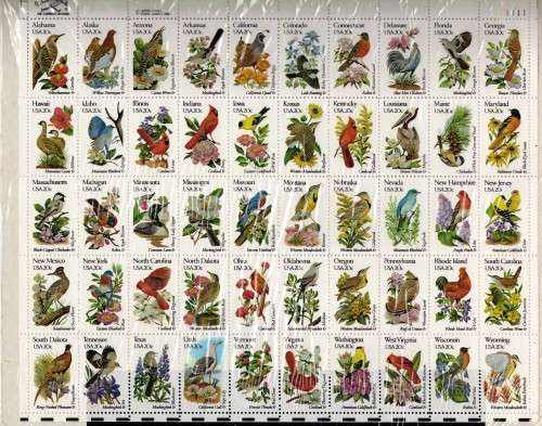 USA 1982 "STATE BIRDS & FLOWERS" SHEET OF 50 UMM. SG 1930-79. CAT 45 POUNDS.