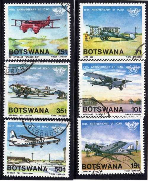BOTSWANA 1984 AIRCRAFT SET OF 6 V.F.U. SG 562-7. CAT 12 POUNDS.