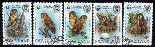 SWAZILAND 1982 "BIRDS - FISHING OWLS" SET OF 5 VFU. SG 399-403. CAT 18 POUNDS.