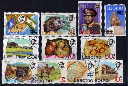 LESOTHO 1980 SURCHARGED DEFINITIVE SET OF 11 V.F.USED. SG 402A - 417A. CAT 6,50 POUNDS.