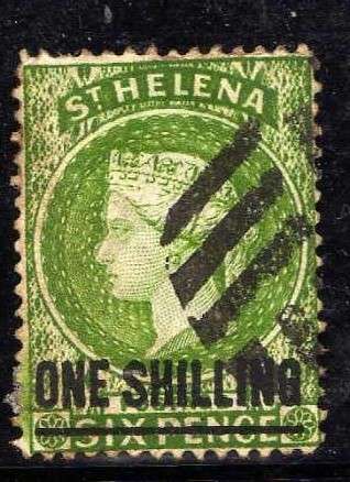 ST HELENA 1884-94 1/- GREEN W/MARK CROWN CA FINE USED. SG 45. CAT 25 POUNDS.