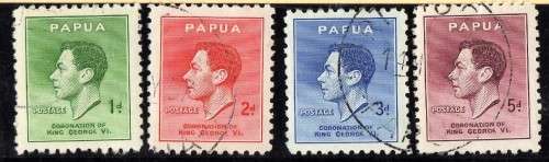 PAPUA 1937 CORONATION SET OF 4 VFU. SG 154-157. CAT 4,40 POUNDS.