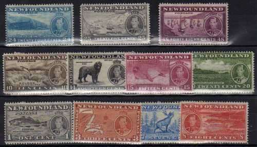 NEWFOUNDLAND 1937 CORONATION SET OF 11 MOUNTED MINT. SG 257-67. CAT 75 POUNDS.