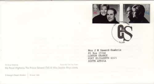 GREAT BRITAIN 1999 ROYAL WEDDING PRINCE EDWARD & MISS RHYS-JONES FDC. SG 2096-7. CAT 5,25 POUNDS.