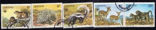 LESOTHO 1977 "ANIMALS" SET OF 5 VFU. SG 329-333. CAT 6,75 POUNDS.