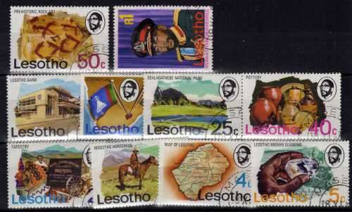 LESOTHO 1976 DEFINITIVE SET OF 10 V.F.USED. SG 300-309. CAT 7 POUNDS.