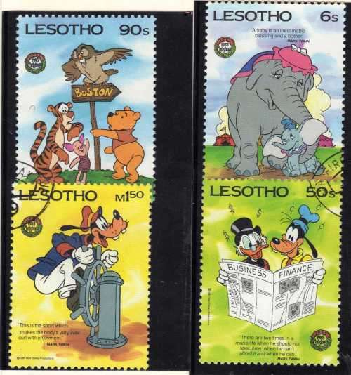 LESOTHO 1985 "150TH BIRTH MARK TWAIN" SET OF 4 V.F.USED. SG 667-70. CAT 5,50 POUNDS.