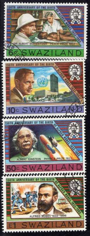 SWAZILAND 1983 "150th BIRTH ANNIV ALFRED NOBEL" SET OF 4 VFU. SG 436-39. CAT 7 POUNDS.