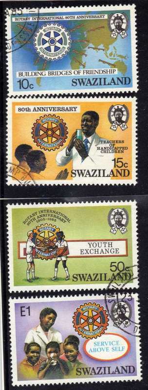 SWAZILAND 1985 "ROTARY 80TH ANNIV" SET OF 4 VFU. SG 477-80. CAT 5,75 POUNDS.