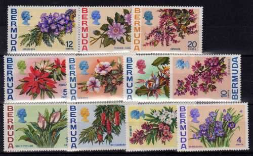 BERMUDA 1970 "FLOWER" DEFIN PART SET OF 11 LMM(*). SG 249-257, 258a & 259a. CAT 9,90 POUNDS.