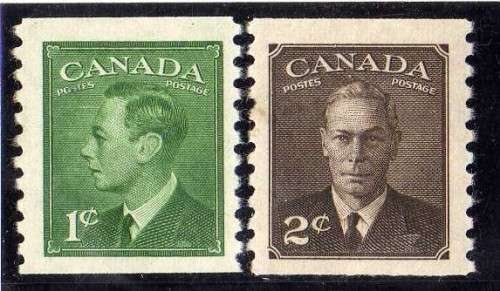 CANADA 1949 DEFIN 1c + 2c COIL STAMPS MM(*). SG 419 - 420. CAT 10,75 POUNDS.