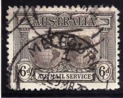 AUSTRALIA 1931 AIR 6d BROWN FINE USED. SG 139. CAT 17 POUNDS.