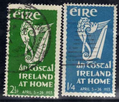 IRELAND 1953 "IRELAND AT HOME" SET OF 2 V.F.U. SG 154-55. CAT 26 POUNDS.