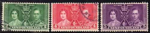 NEWFOUNDLAND 1937 CORONATION SET OF 3 V.F.U. SG 254-6. CAT 10 POUNDS.