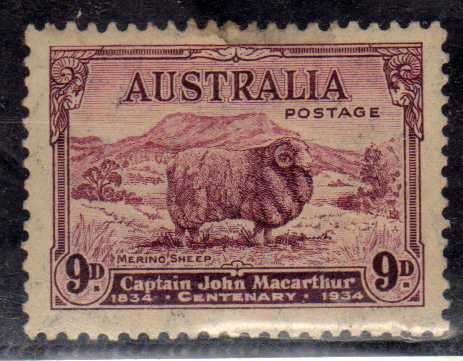 AUSTRALIA 1934 "DEATH CENT OF JOHN MACARTHUR" 9d MM(*). SG 152. CAT 27 POUNDS.