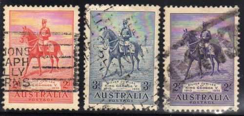 AUSTRALIA 1935 SILVER JUBILEE SET OF 3 GOOD USED HEAVY CANCELS. SG 156-8. CAT 66 POUNDS.