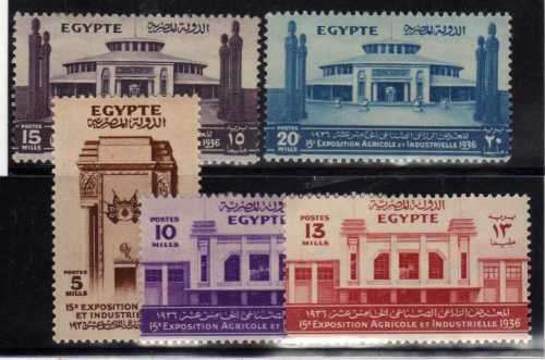 EGYPT 1936 "INDUSTRIAL & AGRICULTURAL EXHIBITION" SET OF 5 MM(*). SG 240-244. CAT 15 POUNDS.