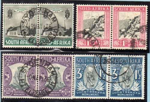 SOUTH AFRICA 1933 VOORTREKKER MEMORIAL FUND SET OF 4 PAIRS V.F.U. SACC 51-4. CAT R115.