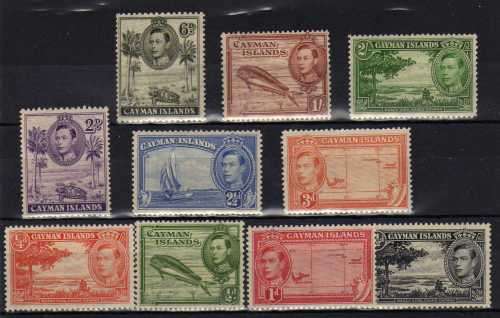 CAYMAN ISLANDS 1938 DEF PART SET OF 10 MIXED PERFS MM(*). BETWEEN SG 115-124. CV 49 POUNDS.