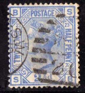 GREAT BRITAIN 1880-83 2,5d BLUE PLATE 23 VERY FINE USED. SG 157. CAT 35 POUNDS.