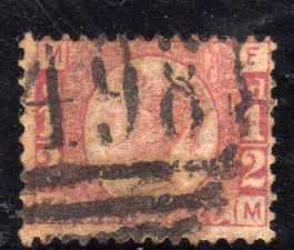 GREAT BRITAIN 1870 1/2d RED SCARCE PLATE 20 GOOD USED. SG 48. CAT 85 POUNDS.