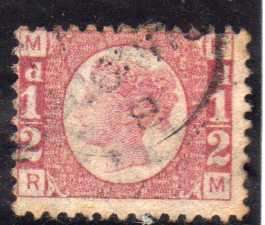 GREAT BRITAIN 1870 1/2d RED PLATE 14 FINE USED. SG 48. CAT 30 POUNDS. (2018)